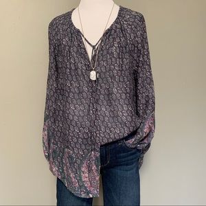 Lucky Brand Purple Paisley Bordered Button Top